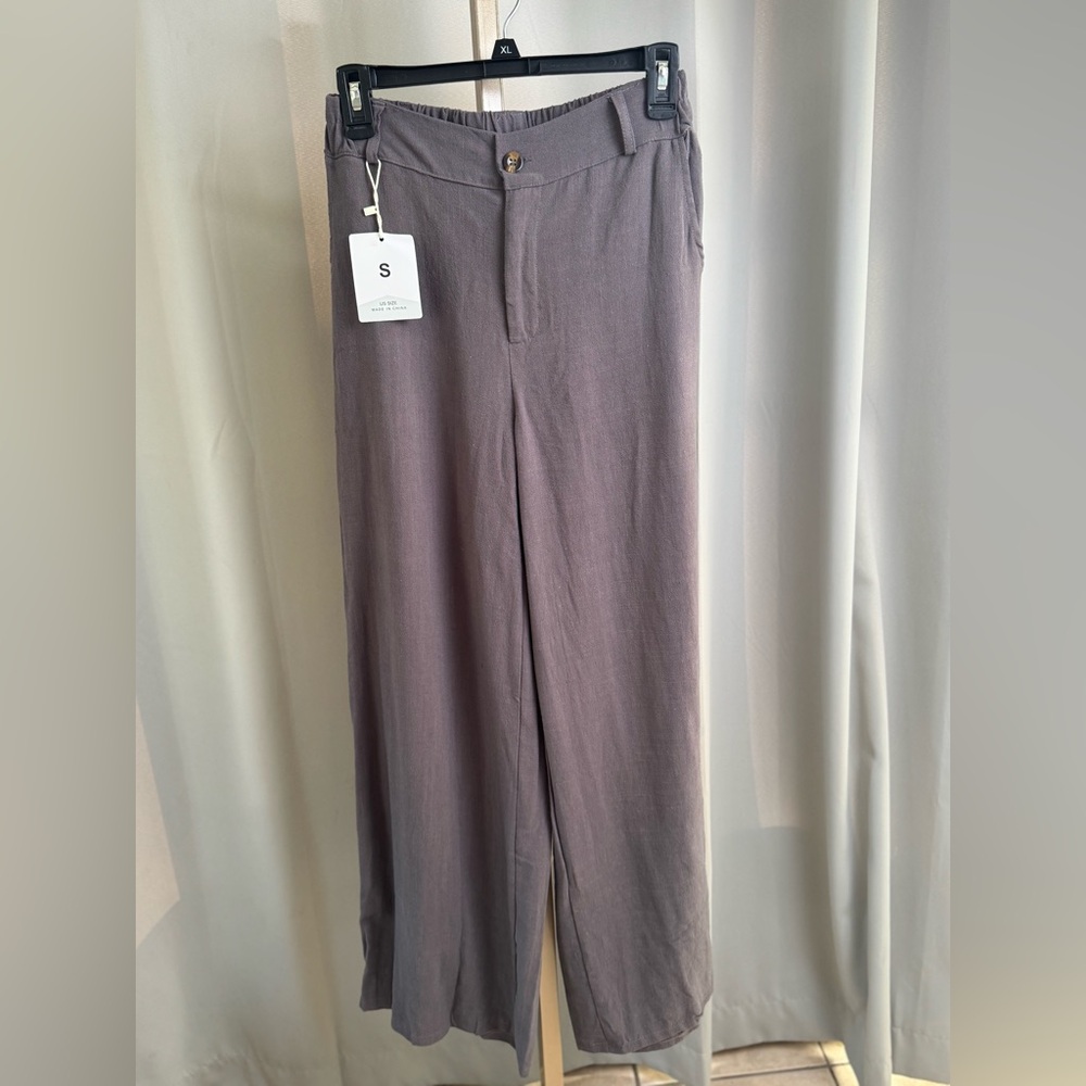 Linen/ Cotton Blend Small Gray Wide Leg Pants Trousers Womens Sz Small